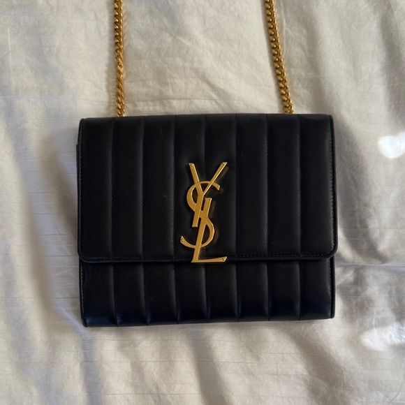 Yves Saint Laurent Black Leather Crossbody Bag with Gold Chain - Picture 1 of 5